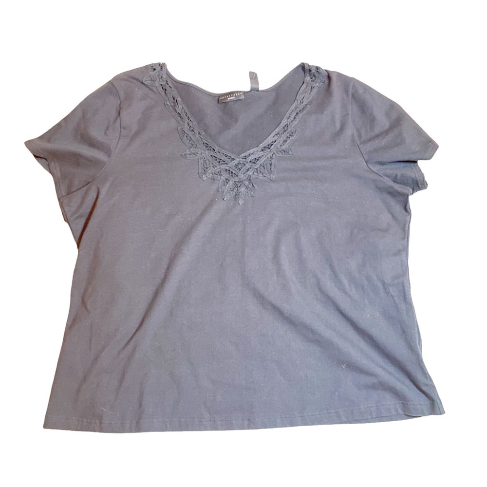 Apostrophe Woman Solid Black V neck women's Short sleeve top 20/22W NWT RN 15099